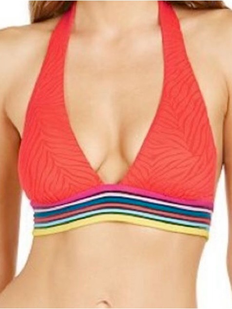 Trina Turk Halter Bikini Top Red Zebra Texture Fabric Colorful Band Size 10